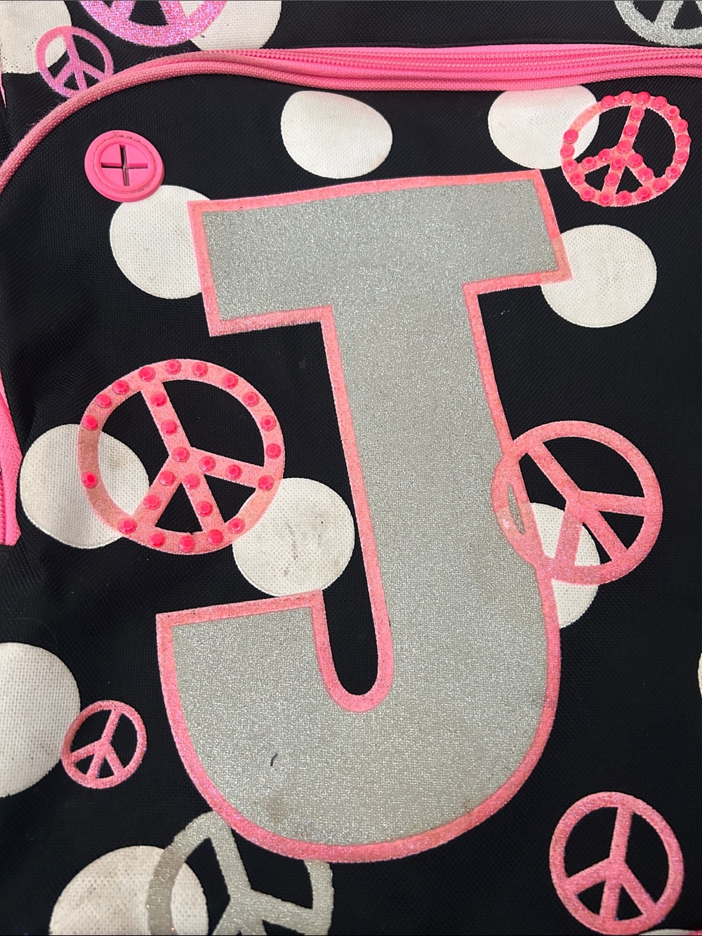 ☮️Justice Backpack - Black & Pink Polka Dots with Glitter J ☮️ - Picture 6 of 14